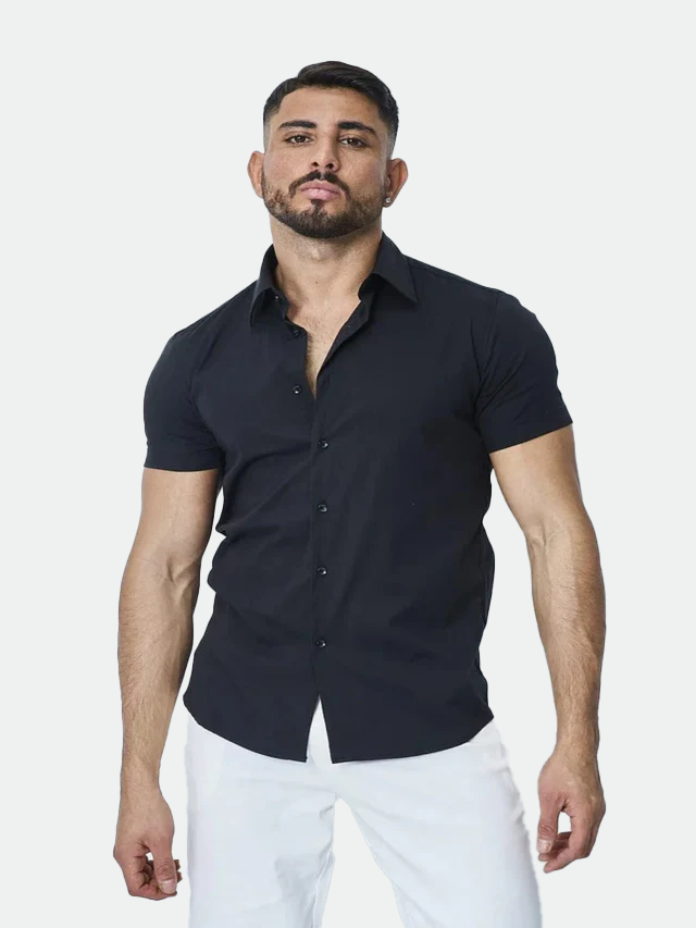 Slim-Fit-Hemd mit kurzen Ärmeln | Novara | Schwarz