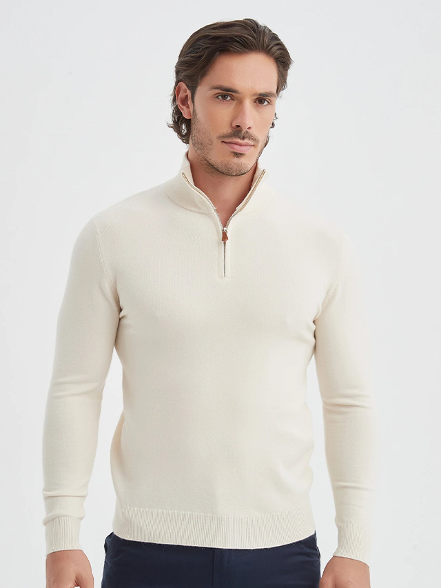 Halfzip sweater | Laurent | Beige