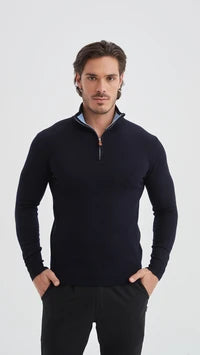 Halfzip sweater | Laurent | Donkerblauw