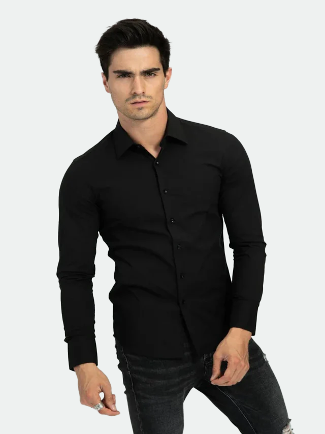 Slim-Fit-Hemd mit langen Ärmeln | Novara | Schwarz