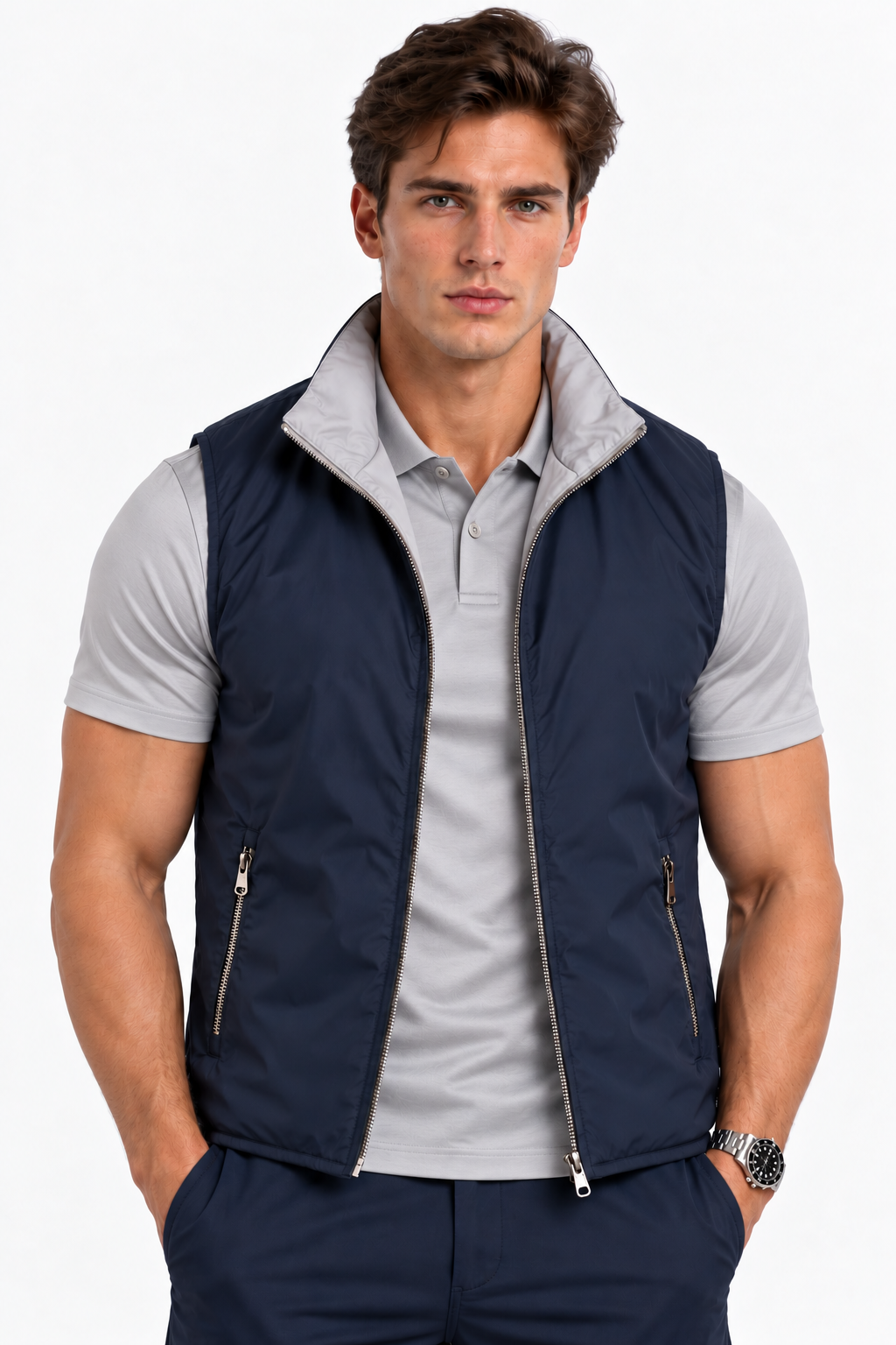 Dubbelzijdige Tech Bodywarmer | Donkerblauw - grijs