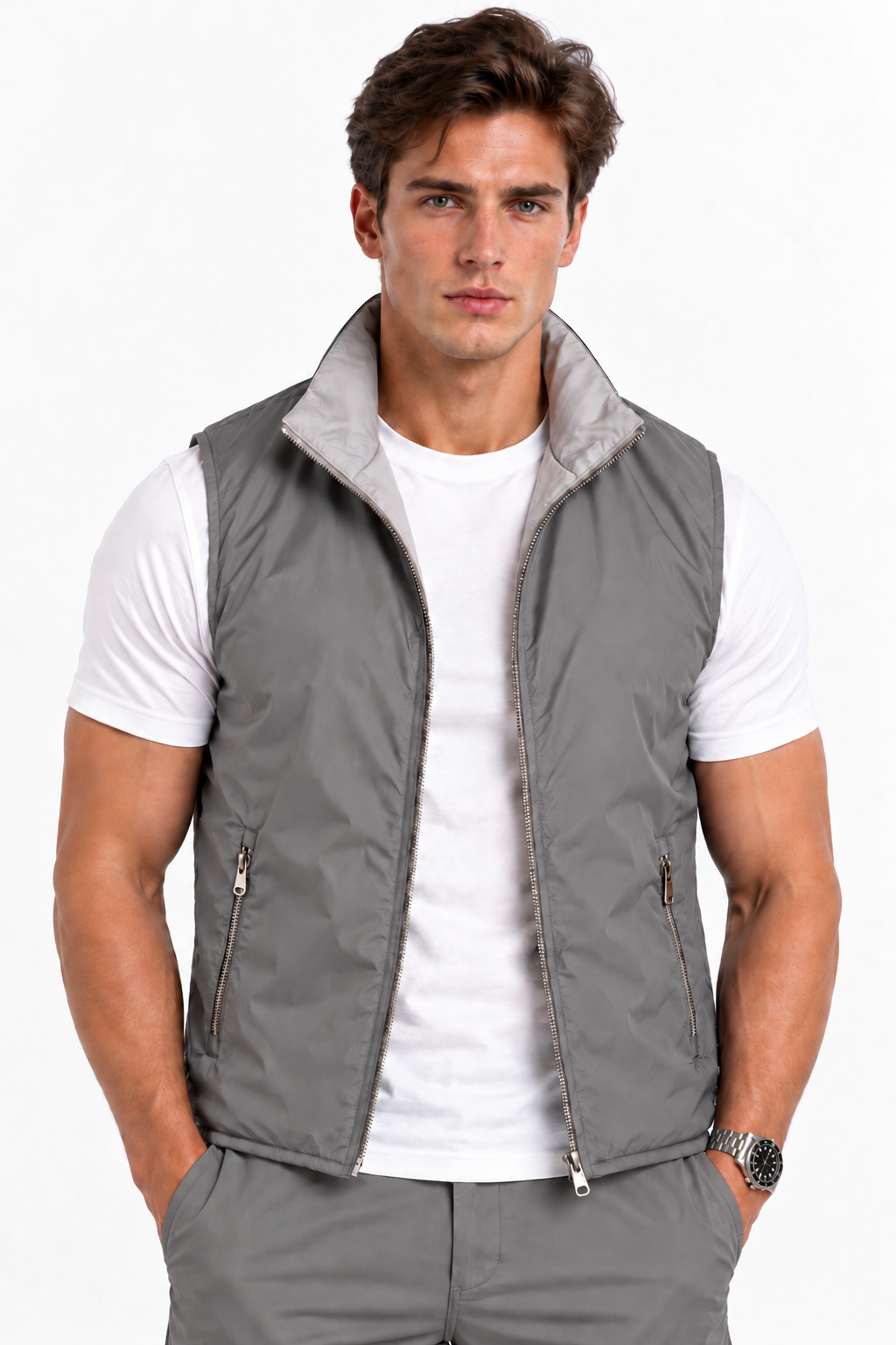 Dubbelzijdige Tech Bodywarmer | Donkergrijs - Grijs