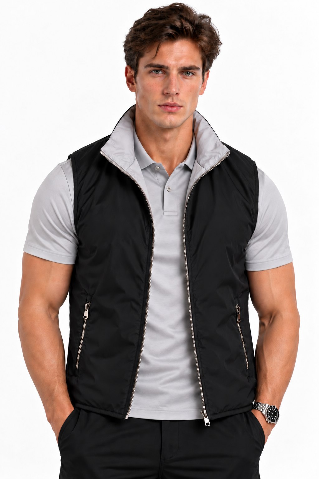 Dubbelzijdige Tech Bodywarmer | Zwart - Grijs