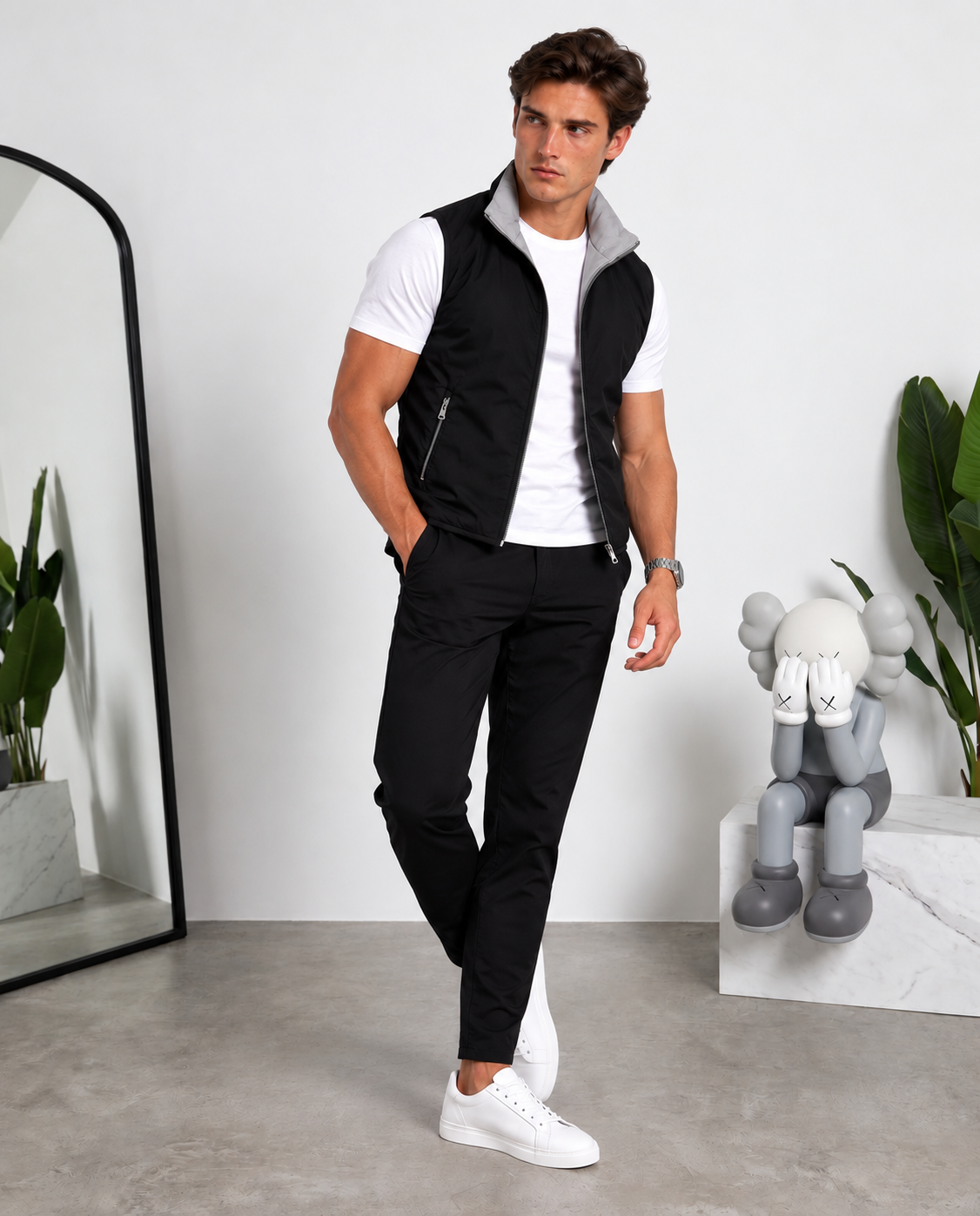Dubbelzijdige Tech Bodywarmer | Zwart - Grijs