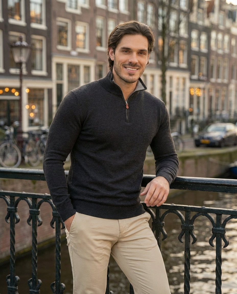 Halfzip sweater | Laurent | Zwart