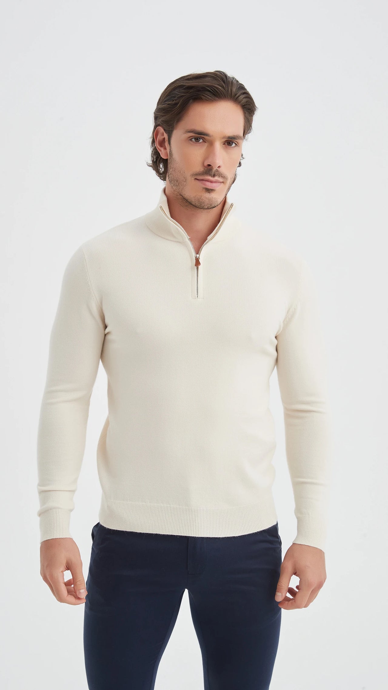 Halfzip sweater | Laurent | Beige