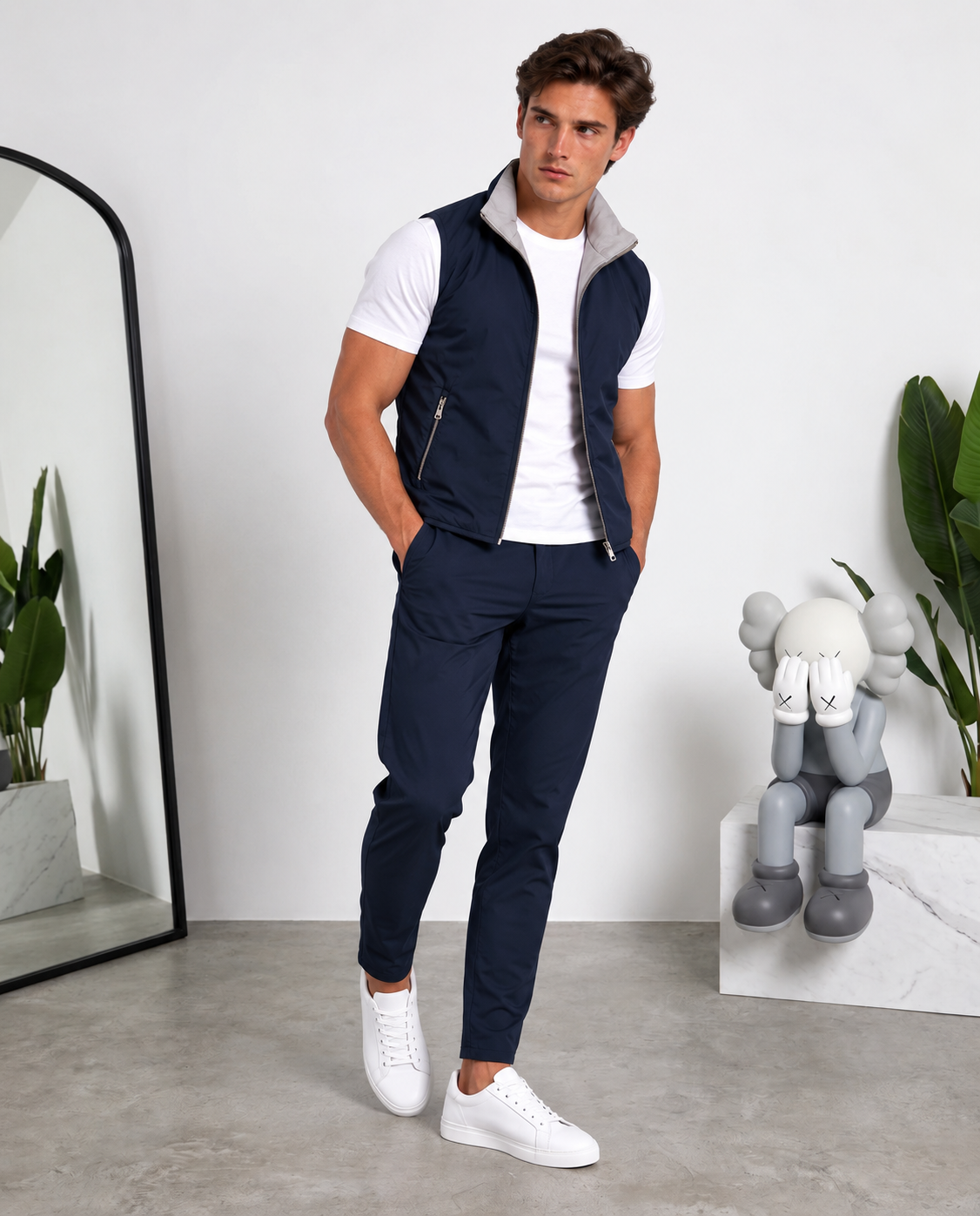Dubbelzijdige Tech Bodywarmer | Donkerblauw - grijs