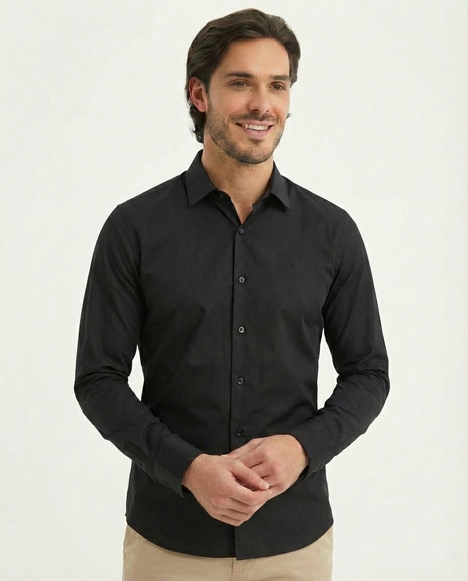 Stretch slimfit overhemd | Vittorio | Zwart