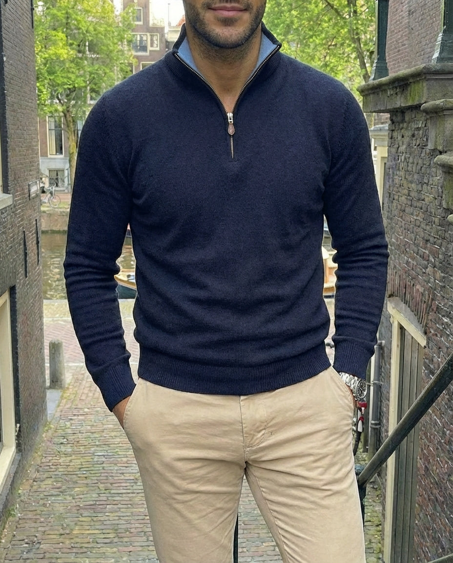 Halfzip sweater | Laurent | Donkerblauw