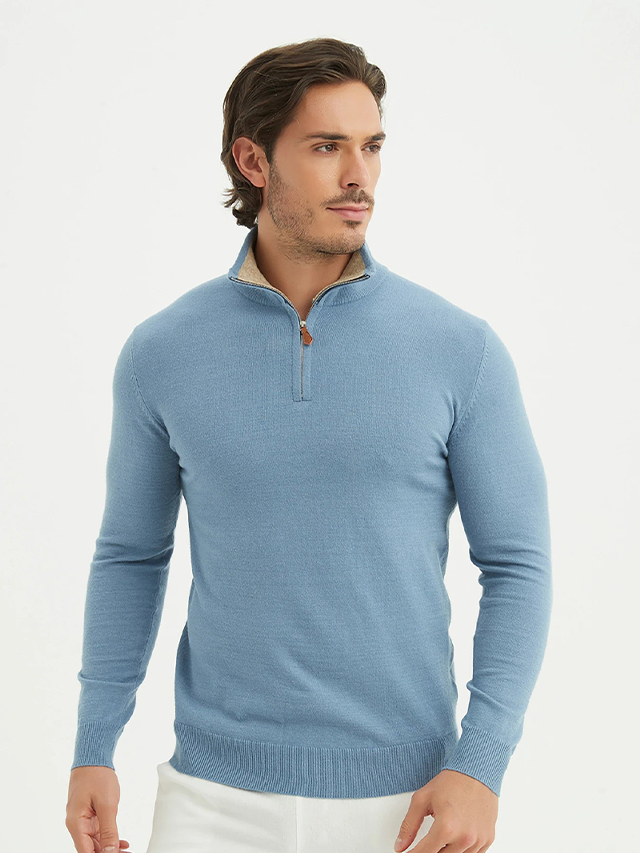 Halfzip sweater | Laurent | Denim