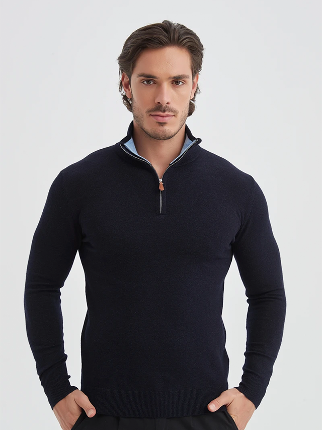 Halfzip sweater | Laurent | Donkerblauw