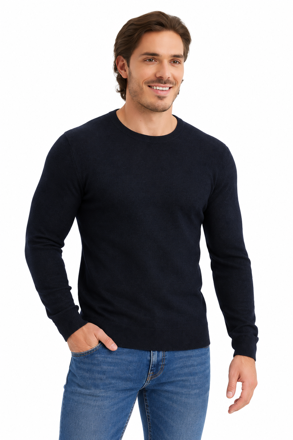 Slimfit crewneck | Valerio | Donkerblauw
