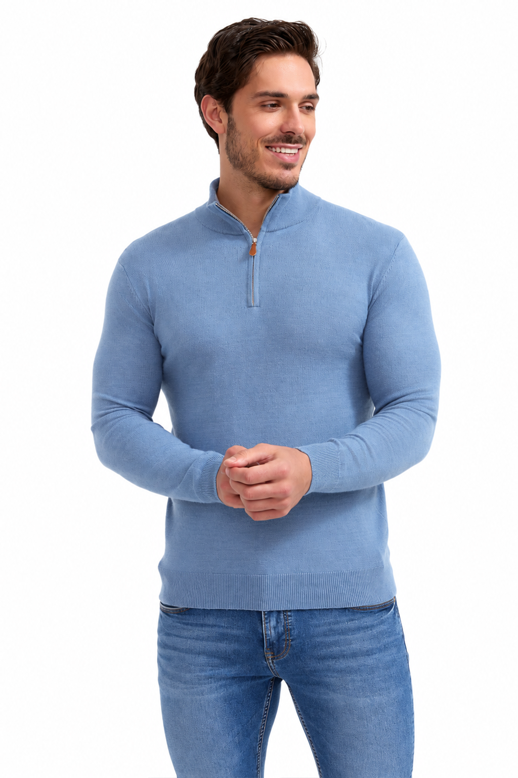 Half zip sweater | Adrien | Denim blauw
