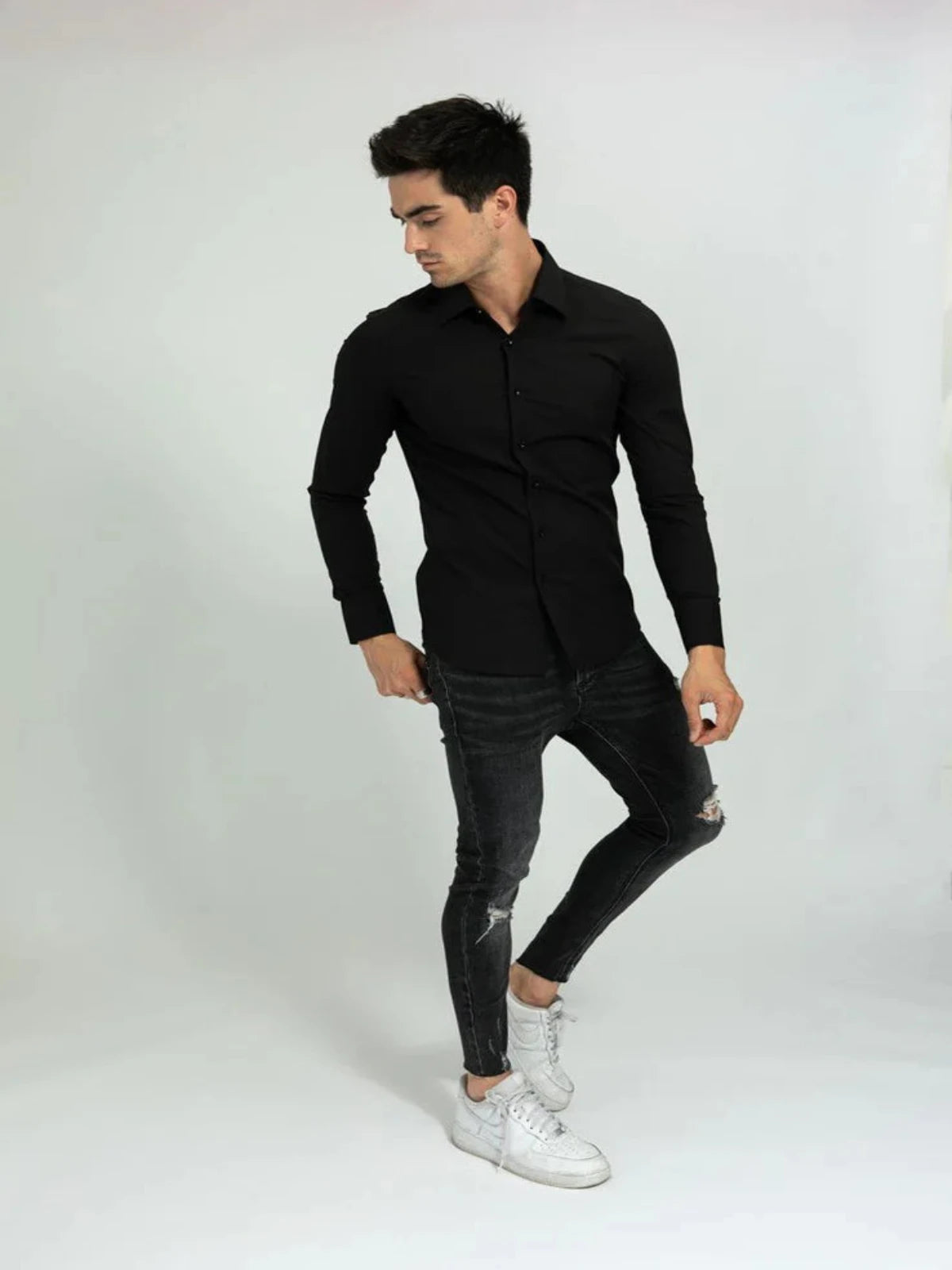Slim-Fit-Hemd mit langen Ärmeln | Novara | Schwarz