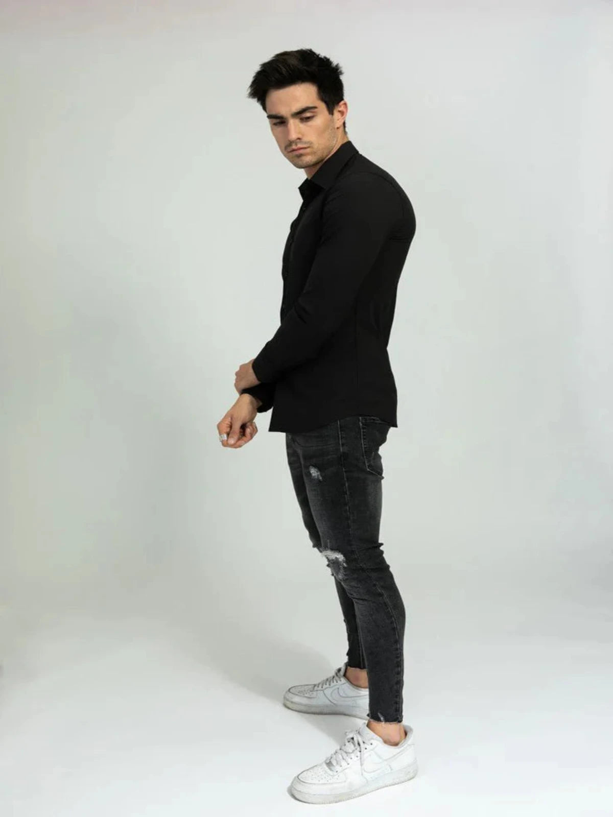 Slim-Fit-Hemd mit langen Ärmeln | Novara | Schwarz