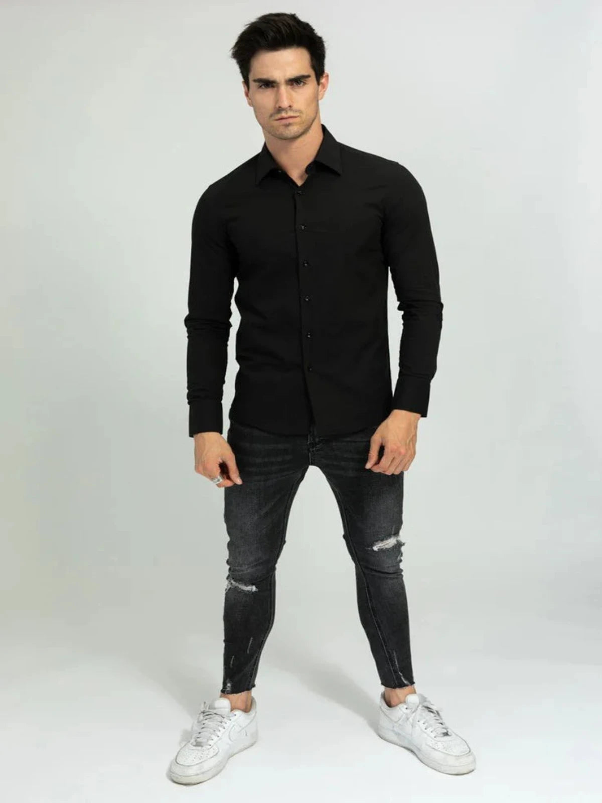 Slim-Fit-Hemd mit langen Ärmeln | Novara | Schwarz