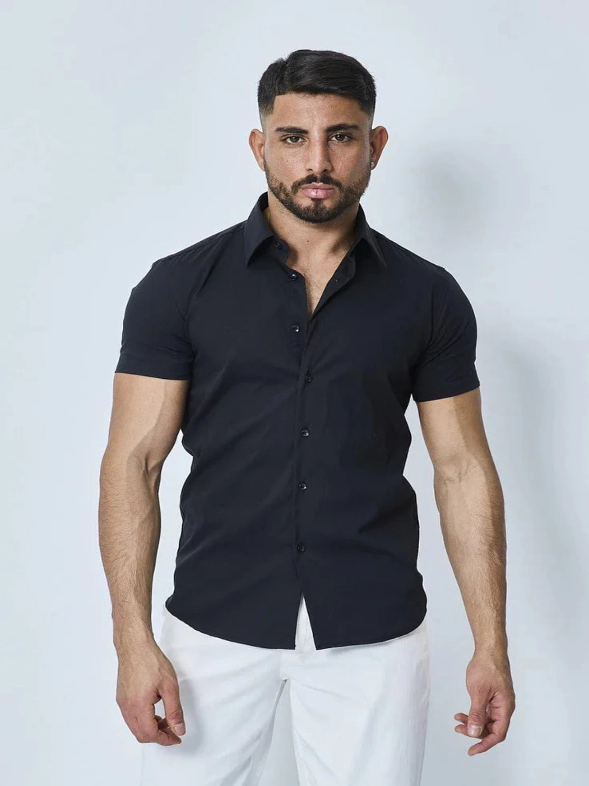 Slim-Fit-Hemd mit kurzen Ärmeln | Novara | Schwarz