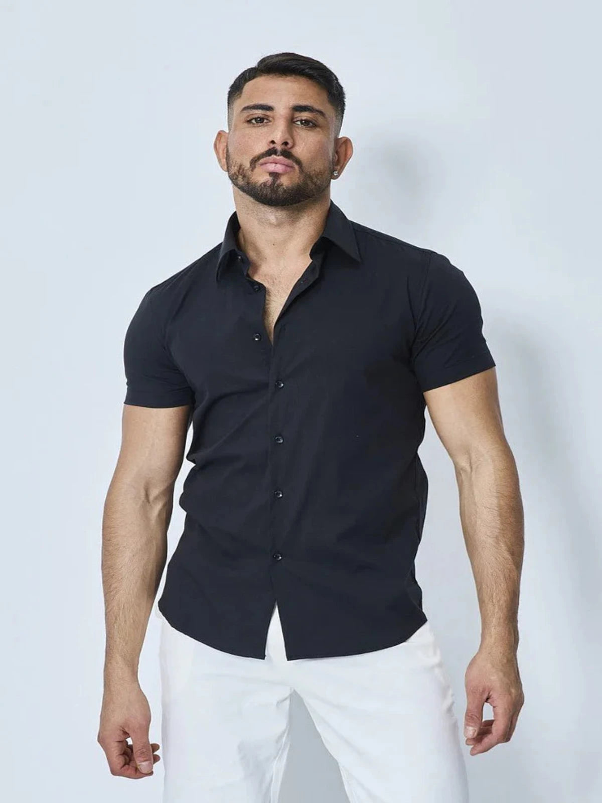 Slim-Fit-Hemd mit kurzen Ärmeln | Novara | Schwarz