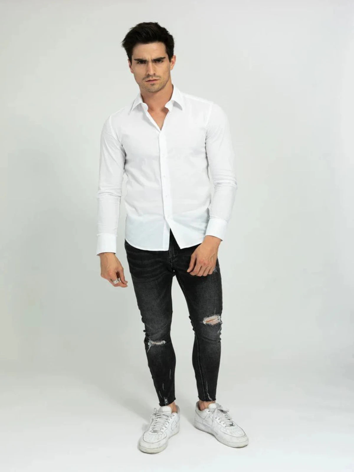 Slim-Fit-Hemd mit langen Ärmeln | Novara | Weiß