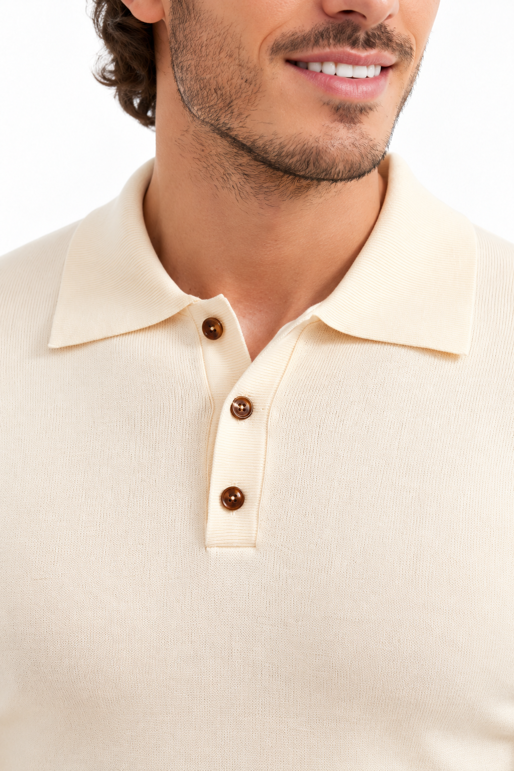 Slim fit trui met knoopjes | Sorrento | Beige