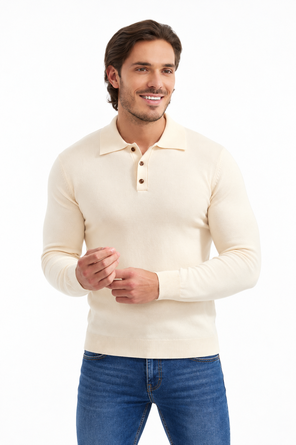 Slim fit trui met knoopjes | Sorrento | Beige