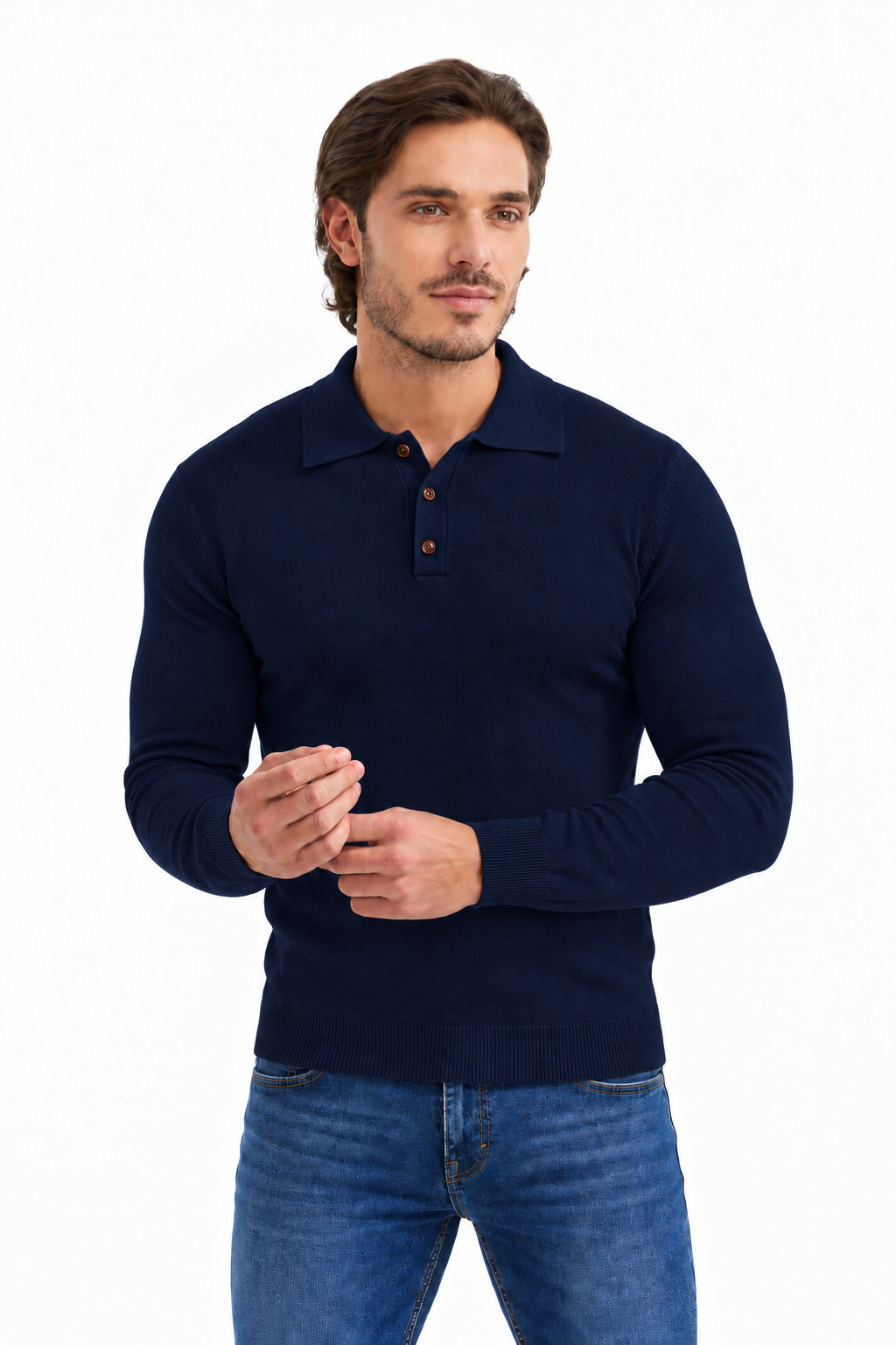 Slim fit trui met knoopjes | Sorrento | Blauw