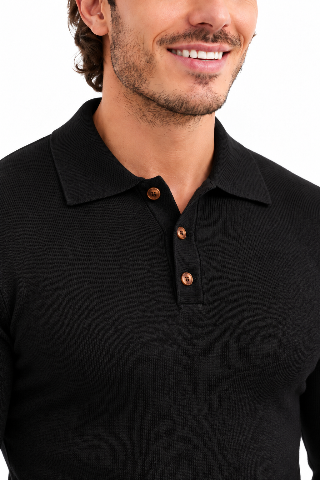 Slim fit trui met knoopjes | Sorrento | Zwart