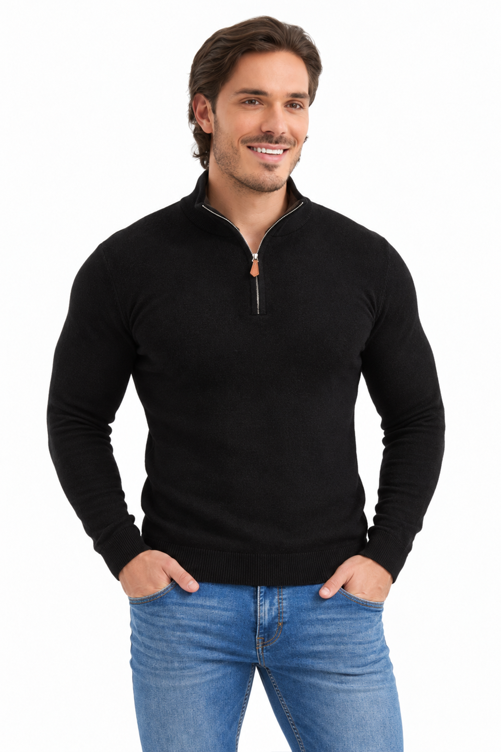 Half zip sweater | Adrien | Zwart