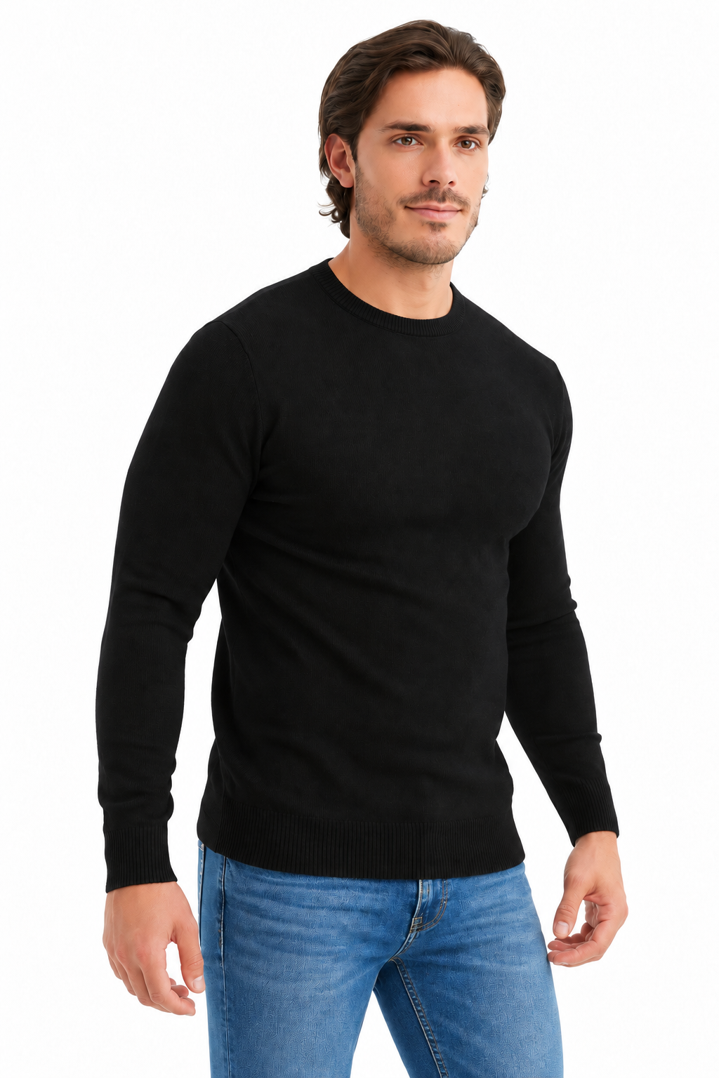 Slimfit crewneck | Valerio | Zwart
